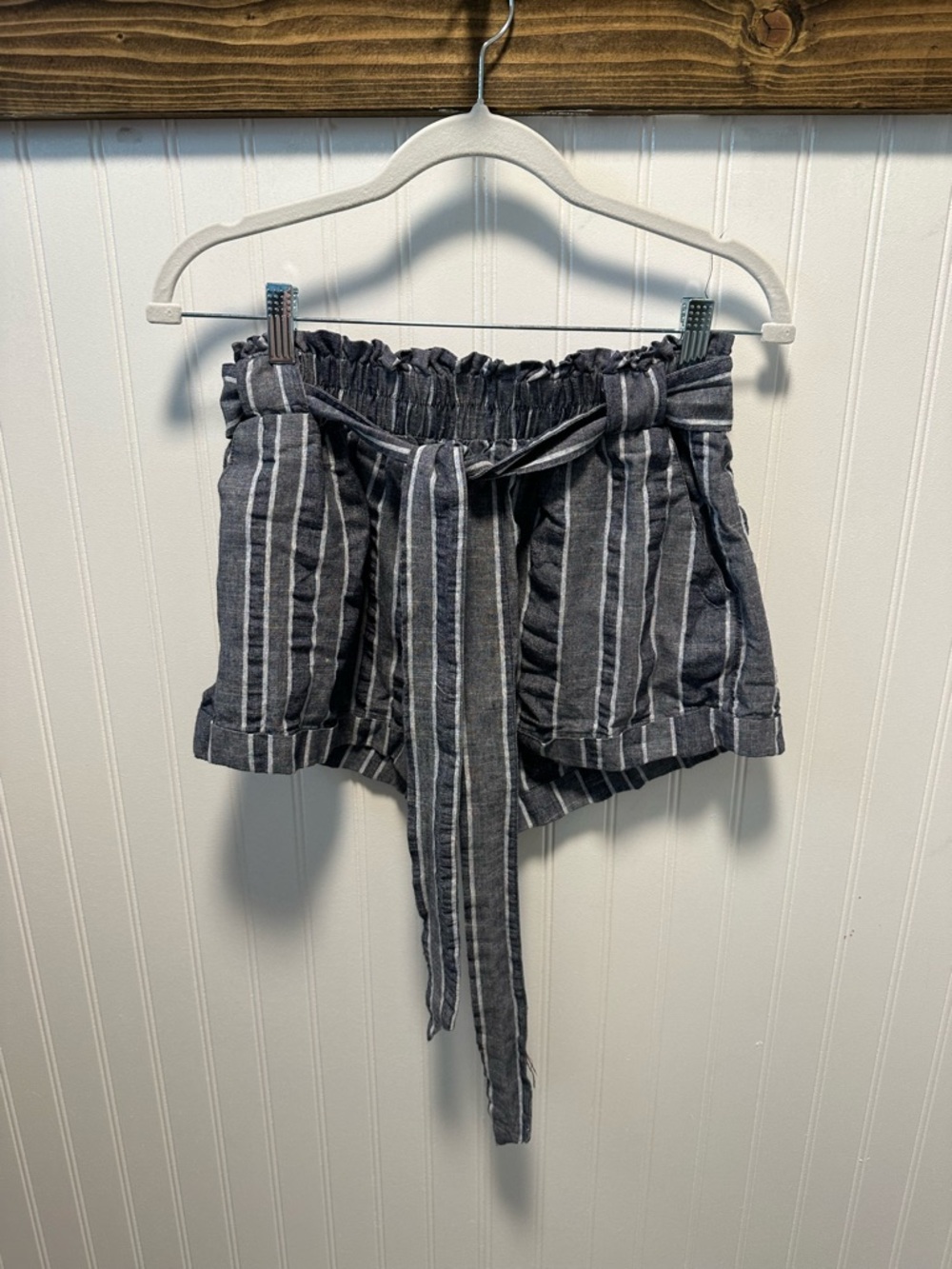Sneak Peek Charcoal Striped Paperbag Waist Shorts